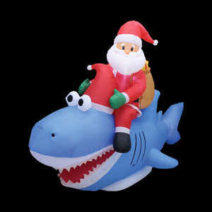 A Holiday Company 9ft Wide Santa on Shark, 5 ft Tall, Multi