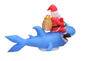 A Holiday Company 9ft Wide Santa on Shark, 5 ft Tall, Multi