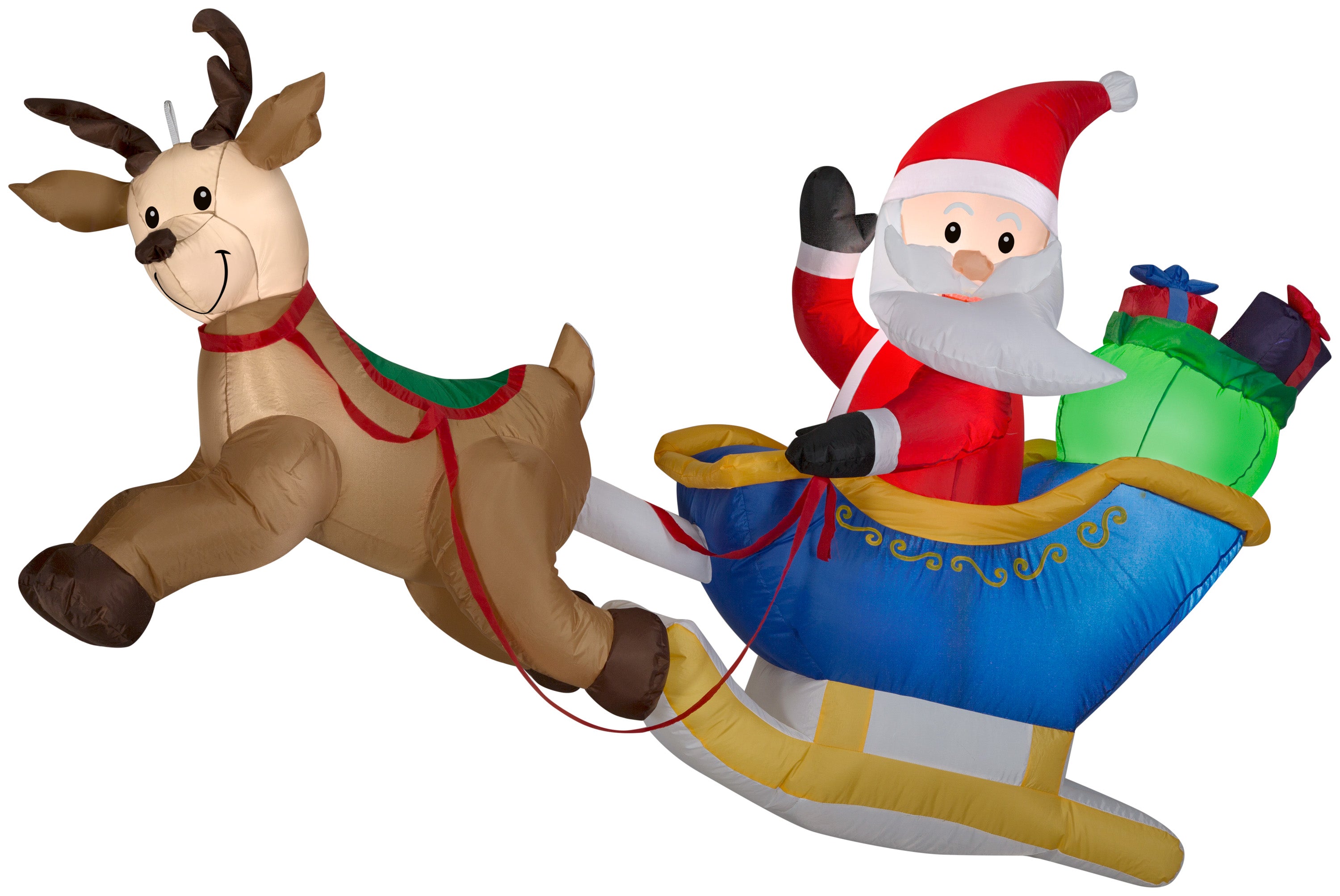 6' Wide Airblown Hanging Santa and Reindeer Scene Christmas Inflatable