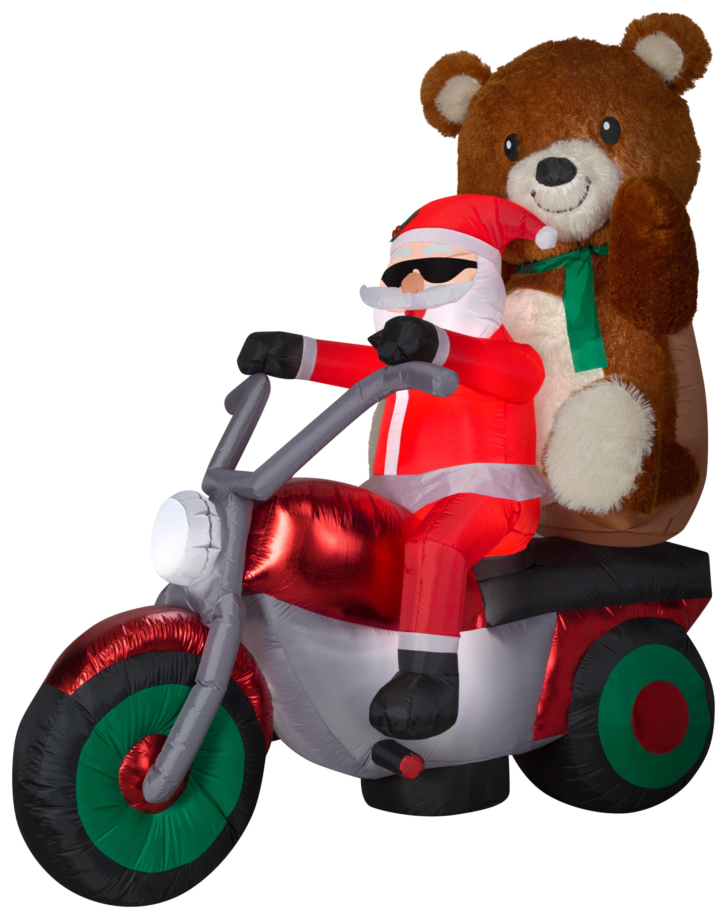6.5' Airblown Mixed Media Santa w/ Teddy Bear on Motorcycle Scene Christmas Inflatable