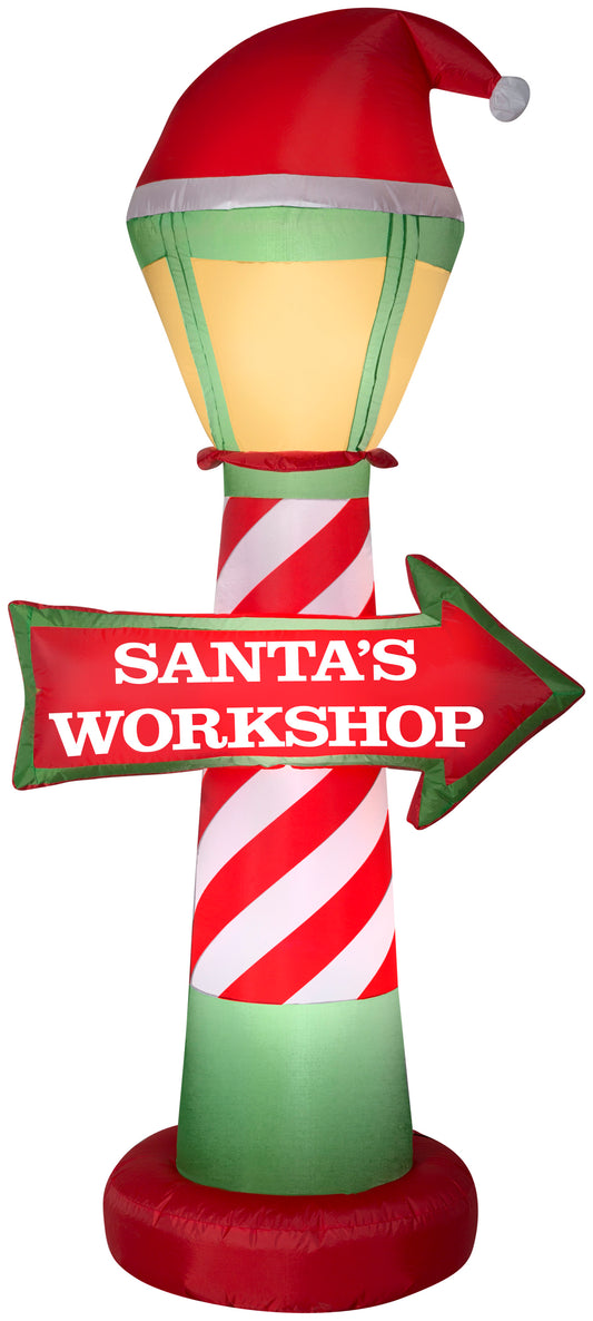 7' Santa's Workshop Lamp Post Christmas Inflatable