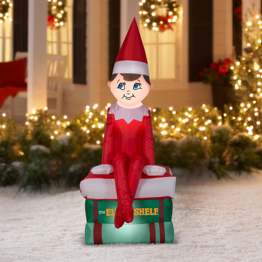 5.5' Elf on the Shelf on Books Christmas Inflatable Scene