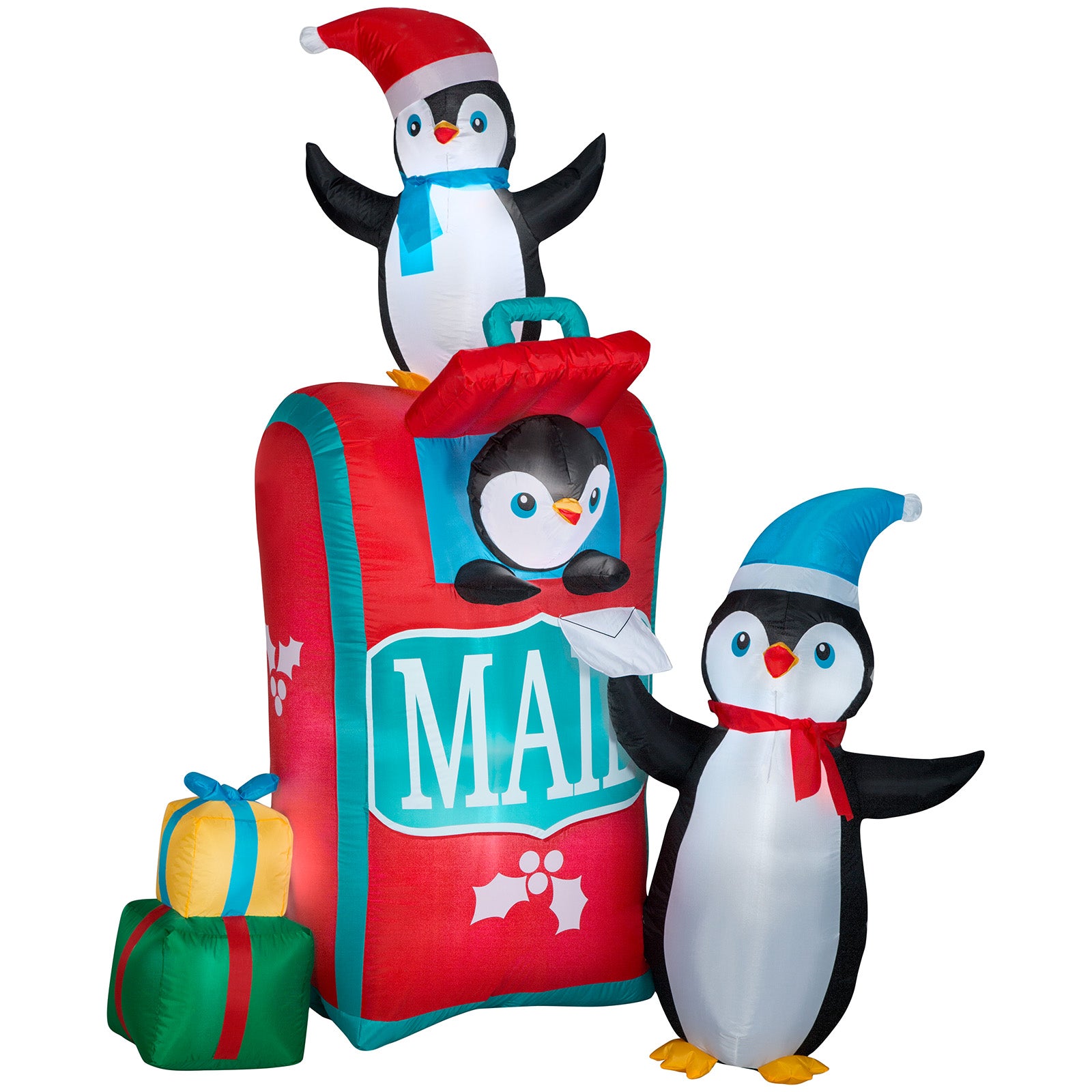 6.5' Airblown-Mailbox w/Penguins Scene Christmas Inflatable