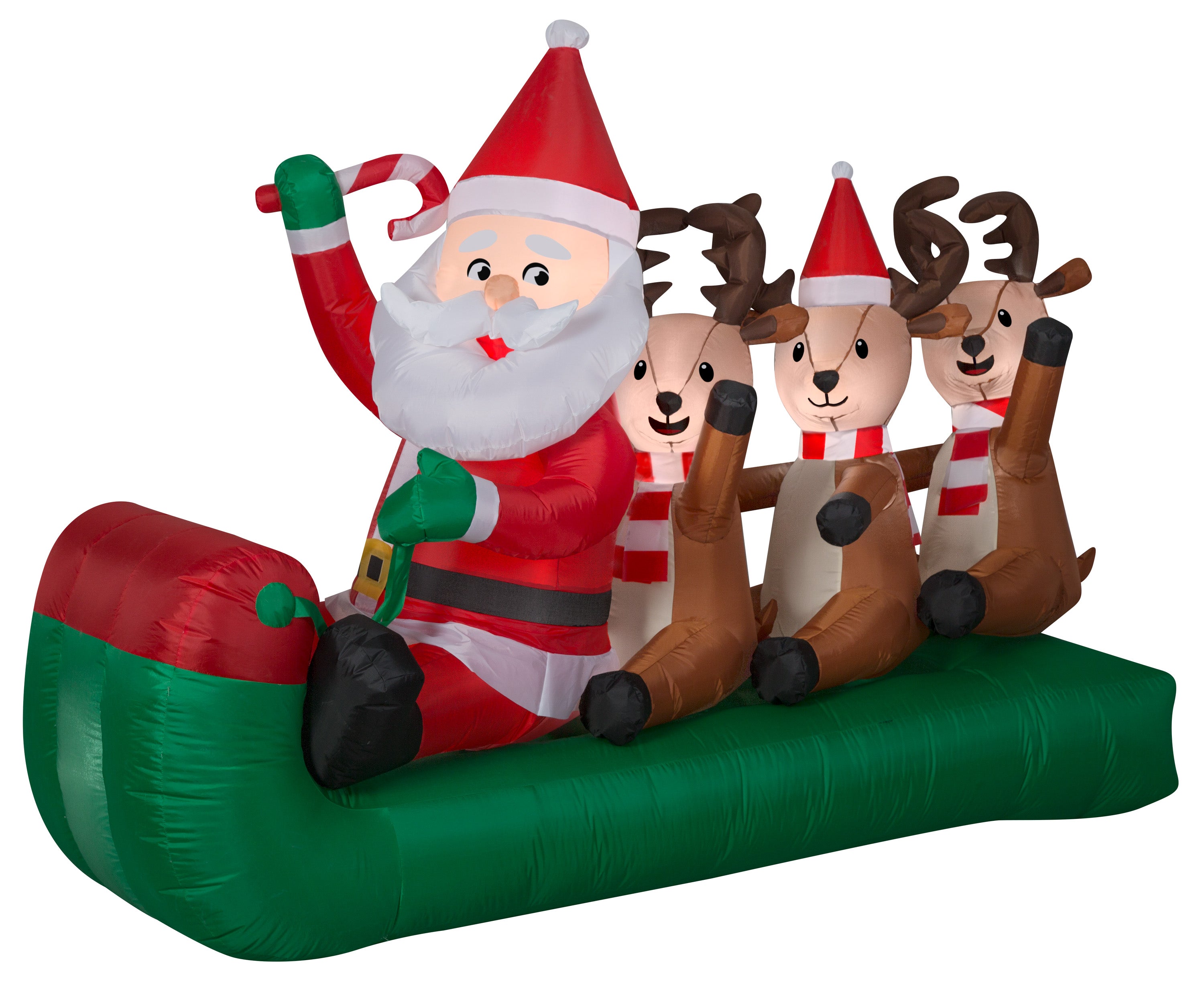 6.5' Wide Airblown Santa Sledding w/Reindeer Scene Christmas Inflatable