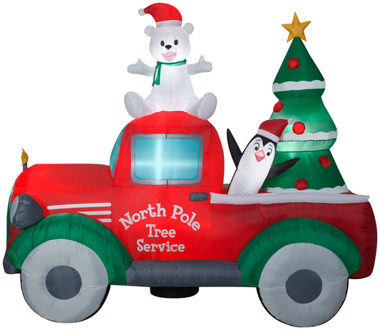 9' Wide North Pole Tree Service Truck Scene Christmas Inflatable
