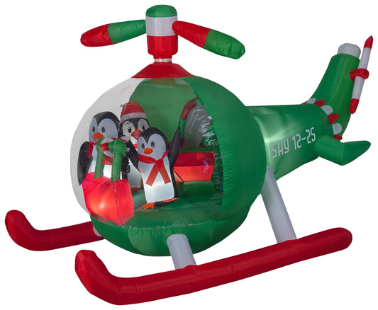 9' Wide Animated Penguin Helicopter Scene Christmas Inflatable
