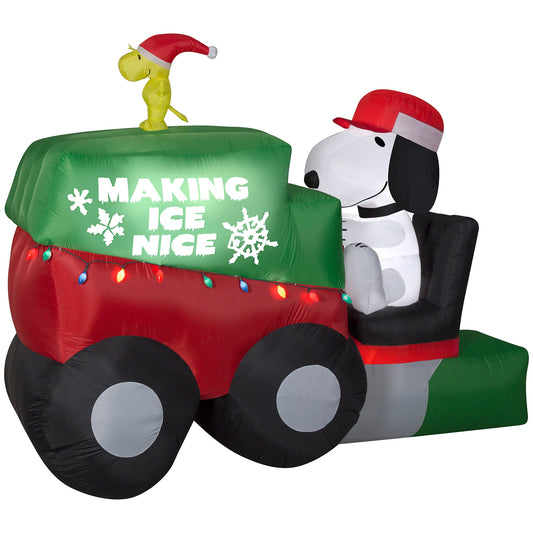 9.5' Wide Animated Snoopy on Ice Machine Giant Peanuts Christmas Inflatable