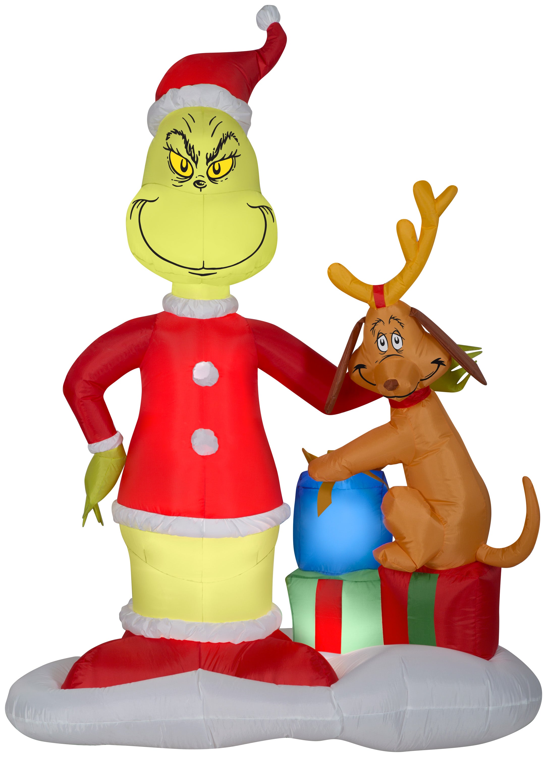 Gemmy 6' Airblown Grinch and Max w/Presents Scene Christmas Inflatable