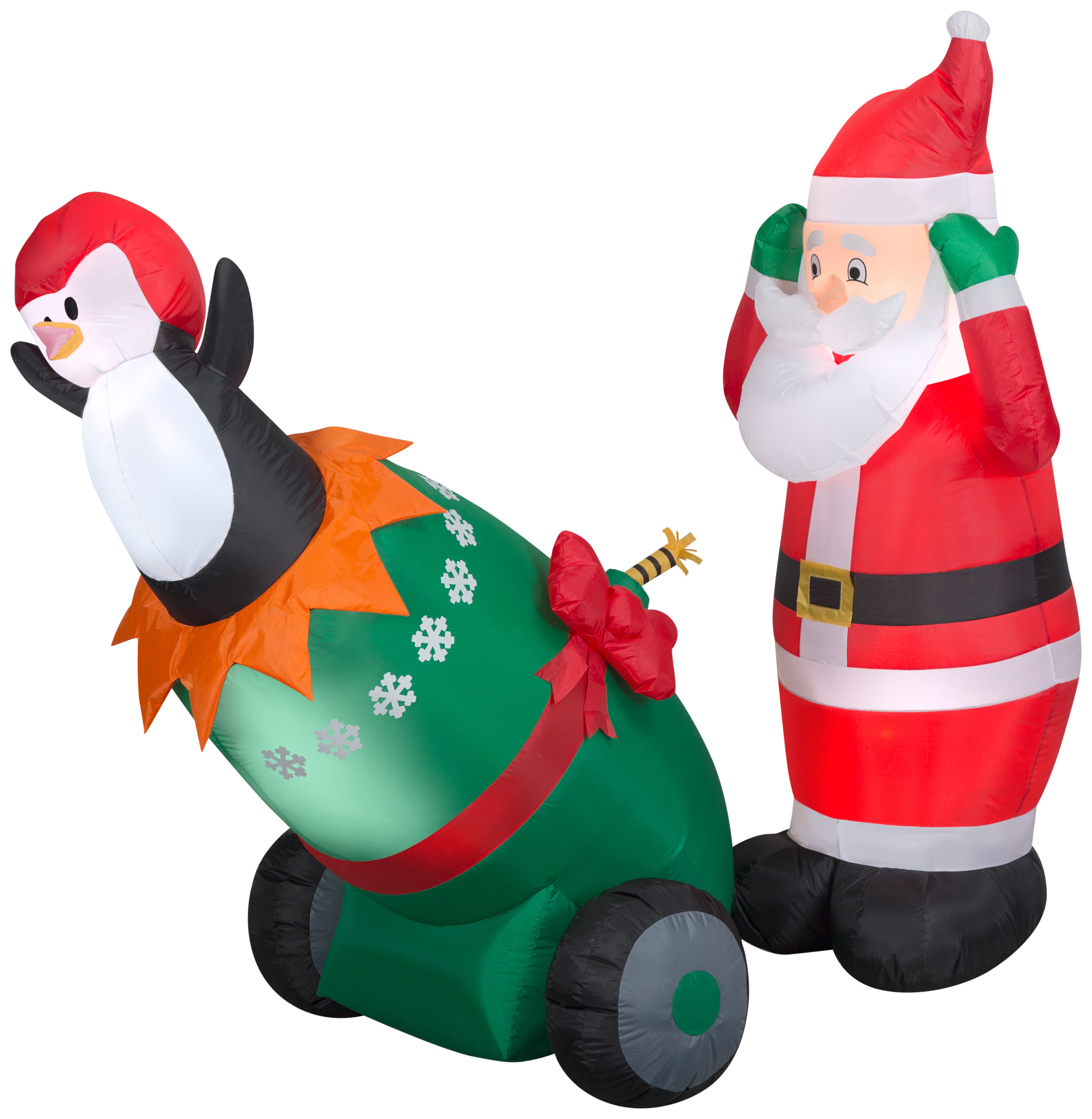 Gemmy Lightshow Airblown Inflatable Santa and Penguin Cannon Scene w/Sparkle LED, 5.5 ft Tall