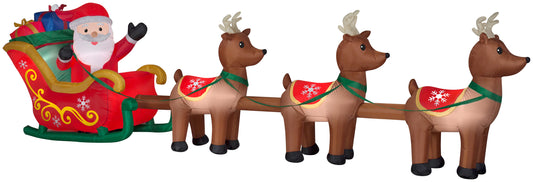 16' Wide Santa in Sleigh w/Reindeers w/LED Colossal Christmas Inflatable