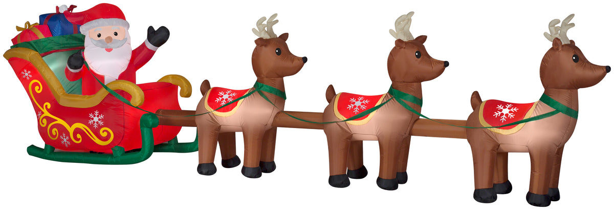 16' Wide Airblown Santa in Sleigh w/Reindeers w/LED Colossal Christmas ...
