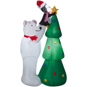 5' Airblown-Polar Bear & Penquin Decorating Tree Scene