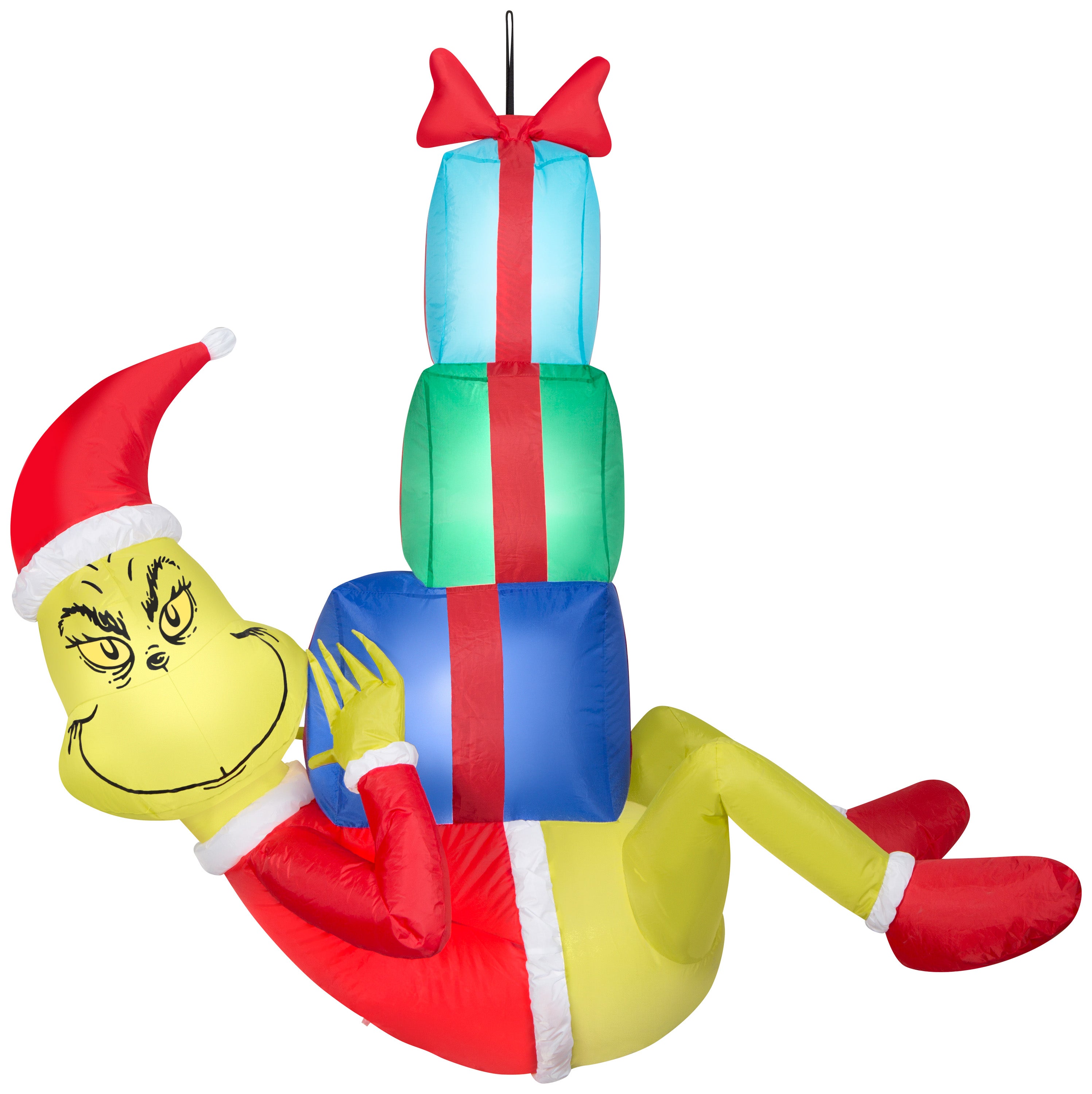 Gemmy Christmas Airblown Inflatable Hanging Grinch w/Presents, 4 ft Tall, Brown