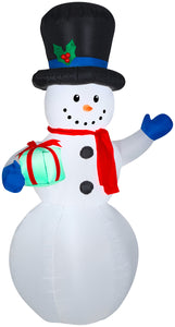 Gemmy Christmas Airblown Inflatable Snowman w/Gift OPP, 7 ft Tall, White
