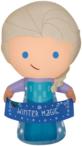 Gemmy Christmas Airblown Inflatable Elsa with "Winter Magic" Banner, 3.5 ft Tall, Blue