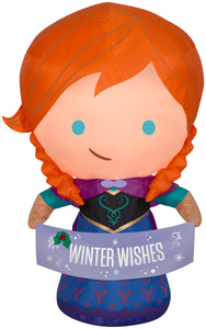 Gemmy Christmas Airblown Inflatable Anna with "Winter Wishes" Banner, 3.5 ft Tall, Orange