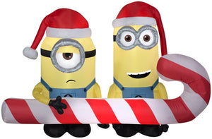 Gemmy 6' Airblown Inflatbale Minions Carrying Candy Cane Scene