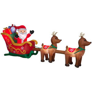 12.5' Wide Airblown Santa and Sleigh w/ Reindeer Scene Christmas Inflatable