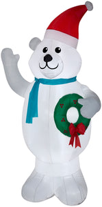 7' Airblown Polar Bear w/ Wreath Christmas Inflatable