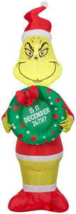 Gemmy Christmas Airblown Inflatable Inflatable Grinch with Wreath, 4 ft Tall, yellow