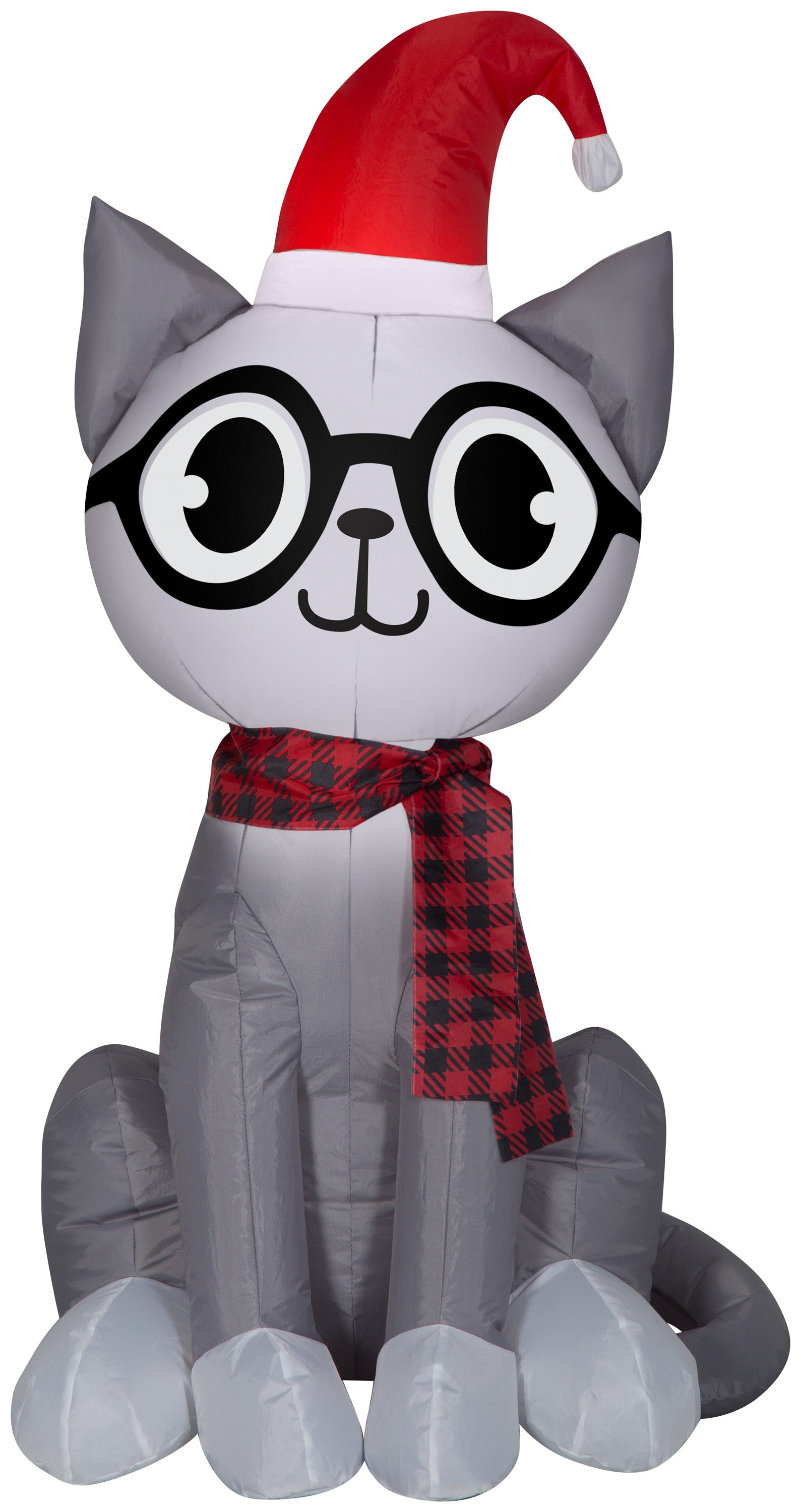 Gemmy Christmas Airblown Inflatable Nerdy Cat, 3.5 ft Tall, grey