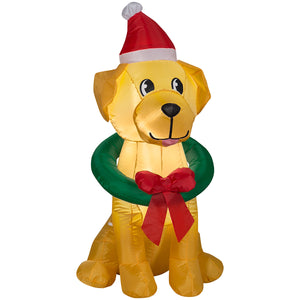 Gemmy Christmas Airblown Inflatable Yellow Lab w/Wreath, 3.5 ft Tall, Brown
