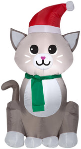 Gemmy Christmas Airblown Inflatable Cat, 3.5 ft Tall, Grey