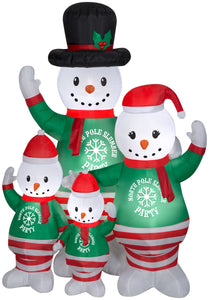 Gemmy Christmas Airblown Inflatable Pajama Snowman Family Scene, 7 ft Tall, Multicolored