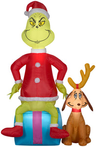 Gemmy Christmas Airblown Inflatable Grinch w/Max Scene Dr. Seuss, 5 ft Tall, red
