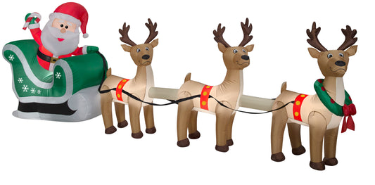 12.5' Santa Sleigh and Reindeer Scene Christmas Inflatable