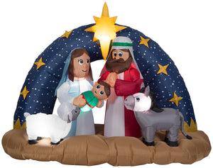 Gemmy Christmas Airblown Inflatable Inflatable Snowy Night Nativity Scene, 5 ft Tall, brown