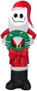 Gemmy Christmas Airblown Inflatable Inflatable Jack Skellington in Santa Suit with Wreath, 4 ft Tall