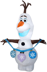 Gemmy Christmas Airblown Inflatable Frozen 2 Olaf Holding String of Ornaments Disney, 4 ft Tall