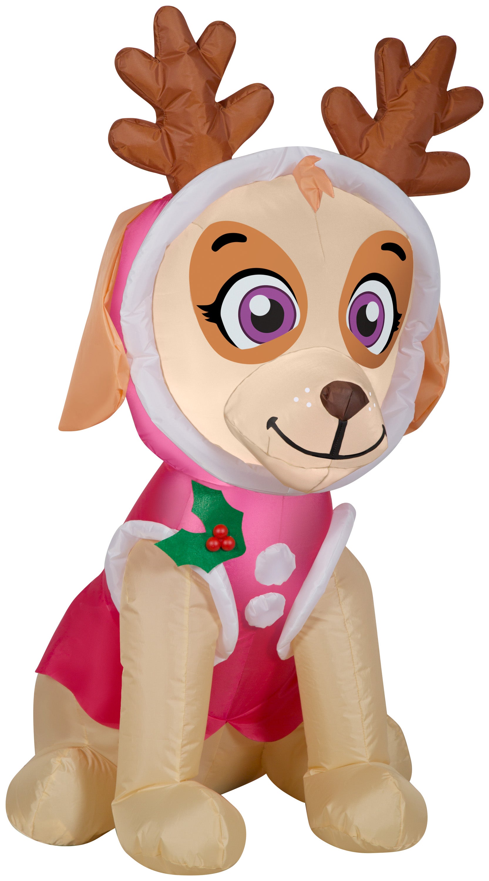 Gemmy Christmas Airblown Inflatable Skye in Pink Snow Outfit w/Antlers Nick, 3.5 ft Tall, pink