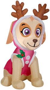 Gemmy Christmas Airblown Inflatable Skye in Pink Snow Outfit w/Antlers Nick, 3.5 ft Tall, pink