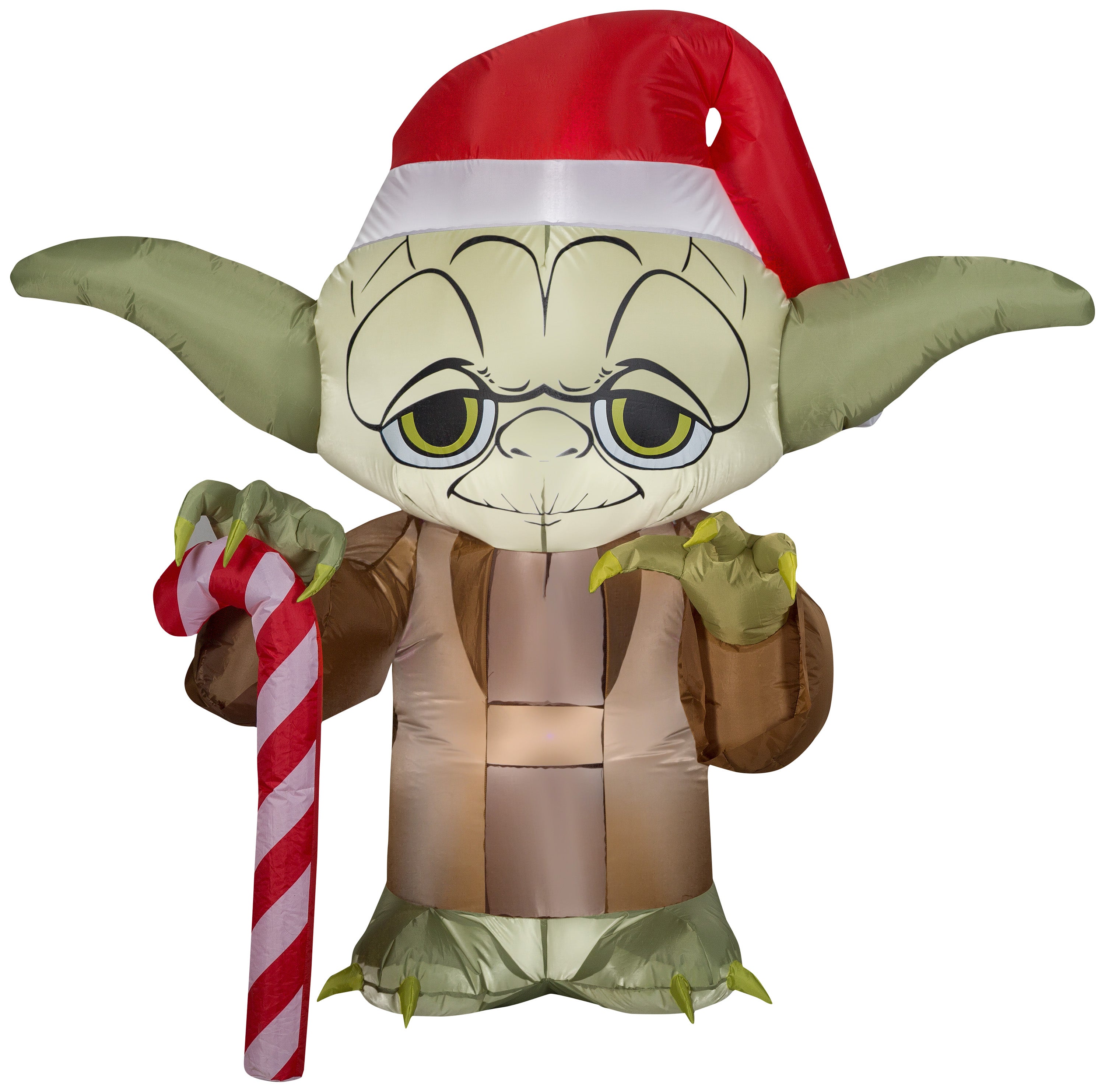 Gemmy Christmas Airblown Inflatable Inflatable Yoda with Candy Cane, 4.5 ft Tall, brown