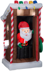Gemmy Animated Christmas Airblown Inflatable Santa's Outhouse, 6 ft Tall, brown