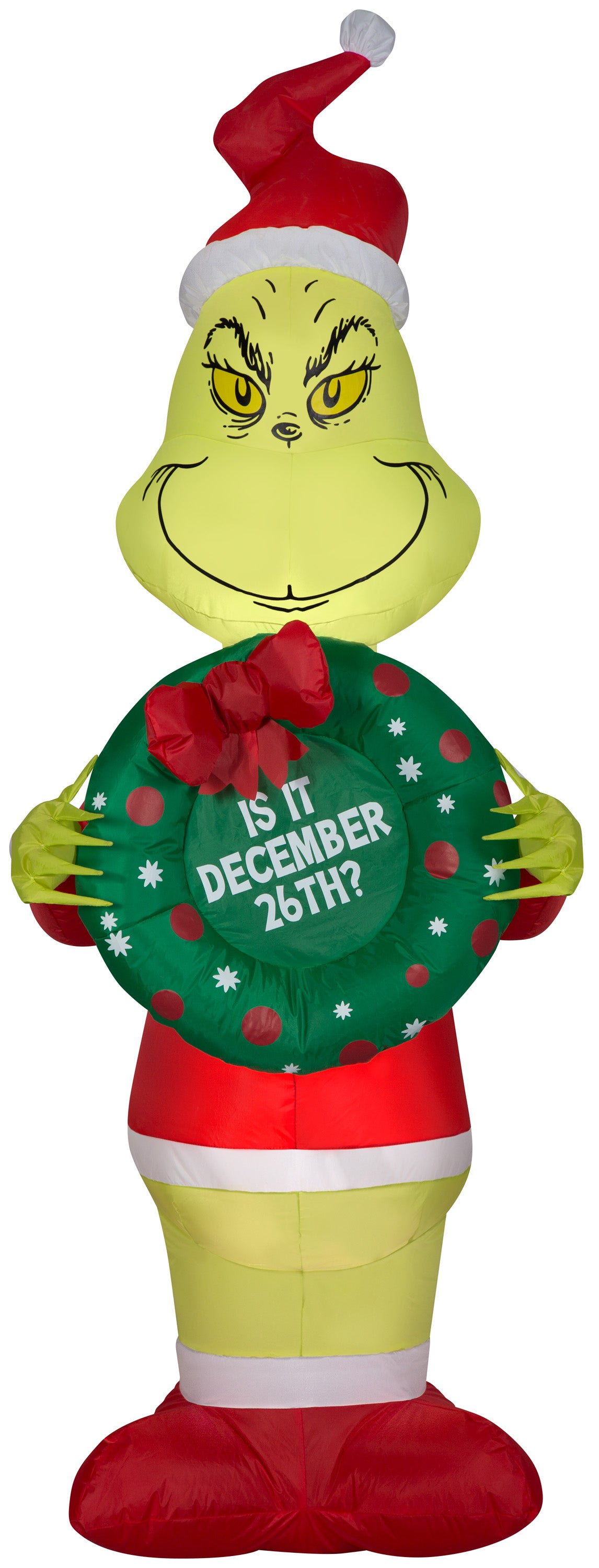 Gemmy Christmas Airblown Inflatable Inflatable Grinch with Wreath, 5.5 ft Tall, green
