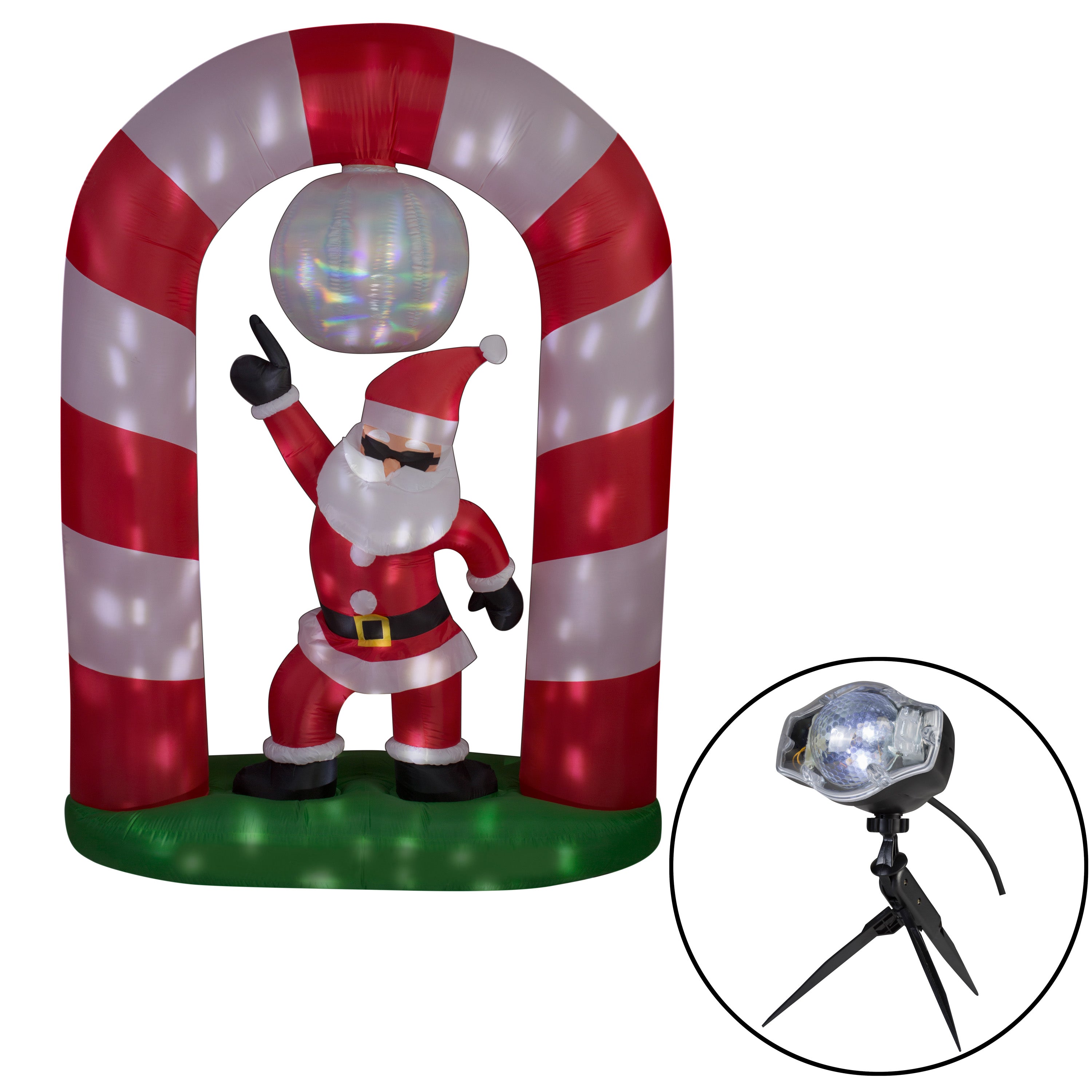Gemmy Animated Disco Santa with Candy Cane Arch, 8 ft Tall, red