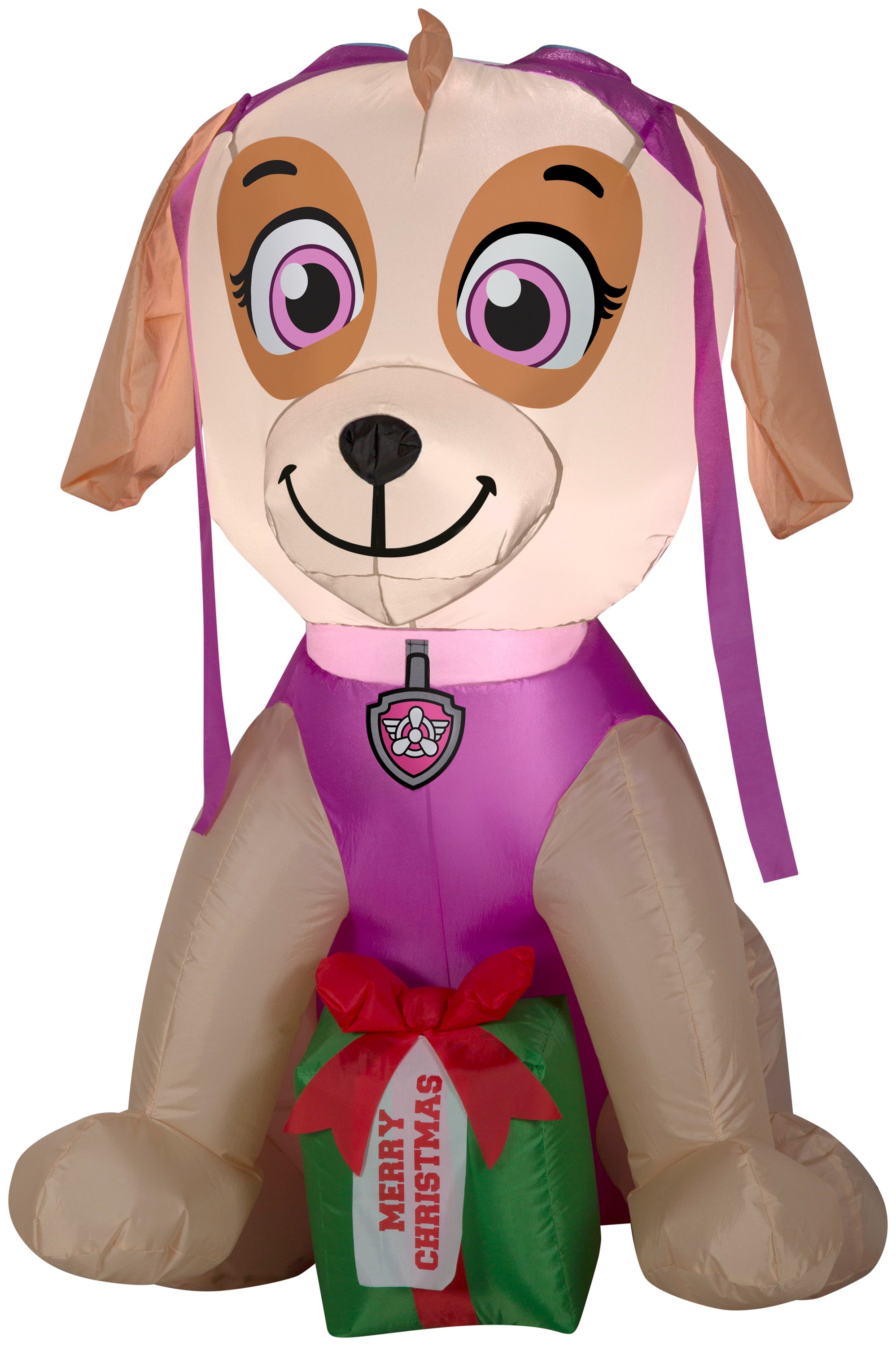 Gemmy Christmas Airblown Inflatable Skye with Present, 3 ft Tall, Pink