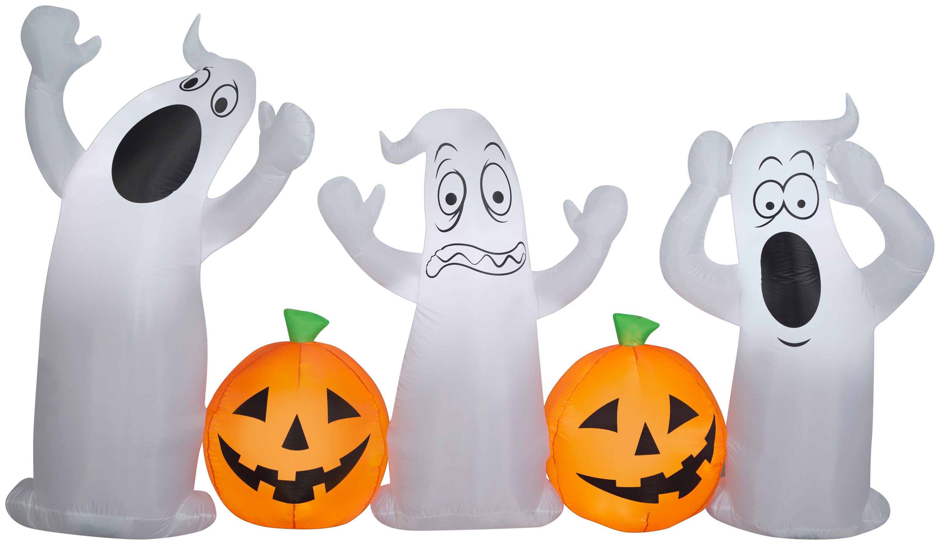 Gemmy Airblown Inflatable Ghost Trio with Jack O' Lanterns, 5 ft Tall, Orange