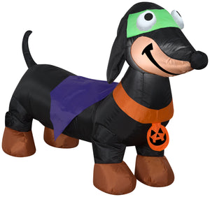 Gemmy Airblown Super Hero Dog w/JOL Collar Doxen, 2.5 ft Tall, Black