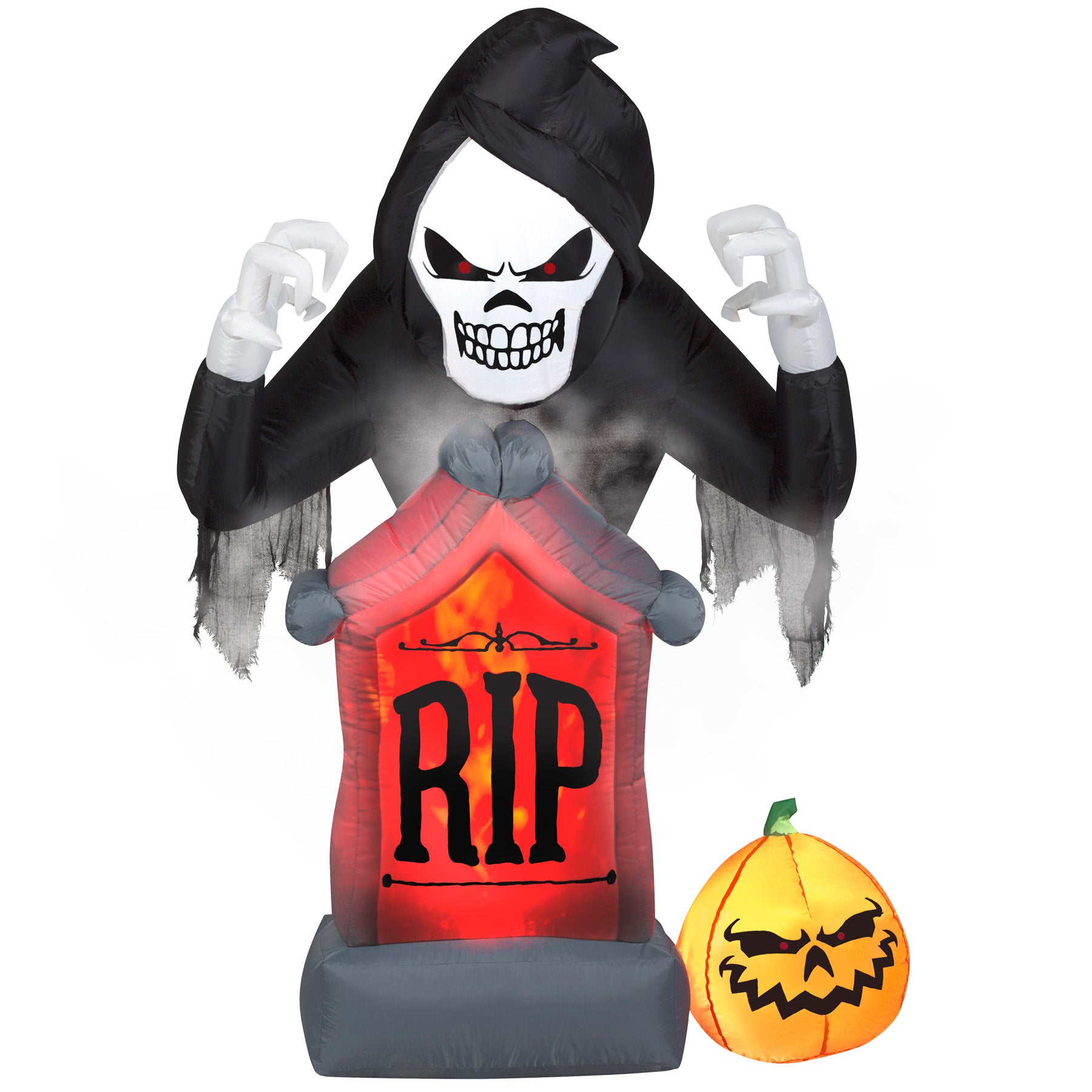 6' Animated Projection Airblown Fog Effect Fire & Ice-Shaking Reaper w/ Tombstone and Pumpkin Scene Halloween Inflatable