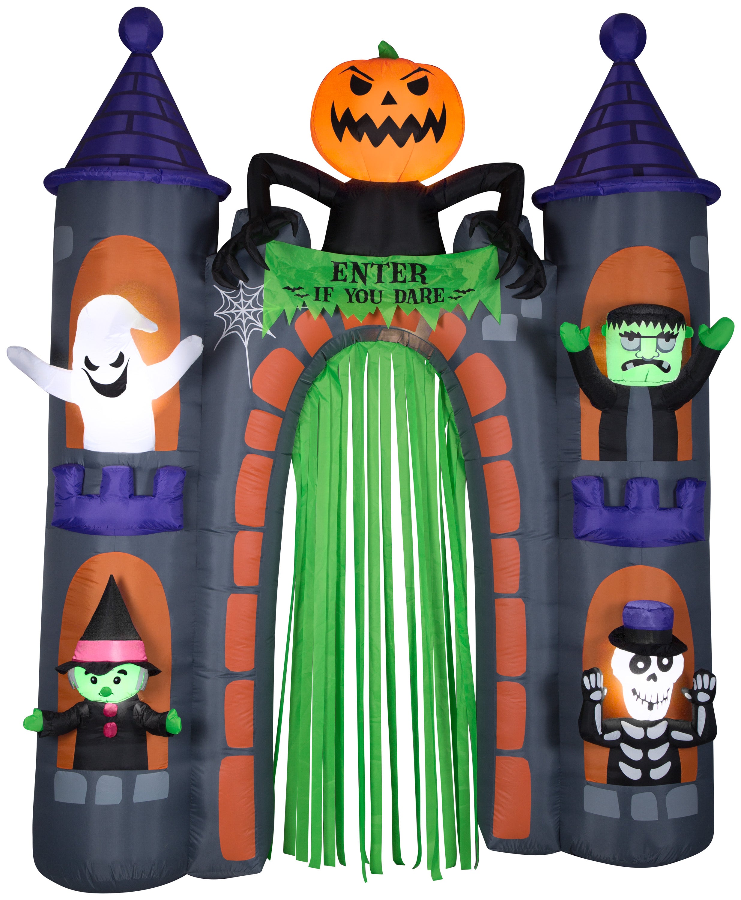 Gemmy Airblown Archway Haunted Castle w/Characters Scene, 9 ft Tall, Purple