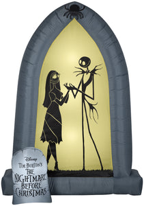 Gemmy Airblown Arch w/Jack and Sally Silhouettes, 7 ft Tall, Grey