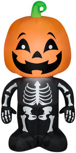 Gemmy Airblown  Pumpkin Boy Skeleton , 6 ft Tall, Multicolored