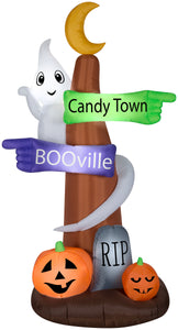 Gemmy Airblown–Ghost Wrapped Around Sign Post Scene, 8 ft Tall, Purple
