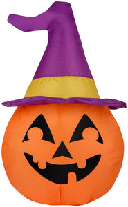 Gemmy Airdorable Airblown Jack o' Lantern w/Purple Hat, 1.5 ft Tall, Orange