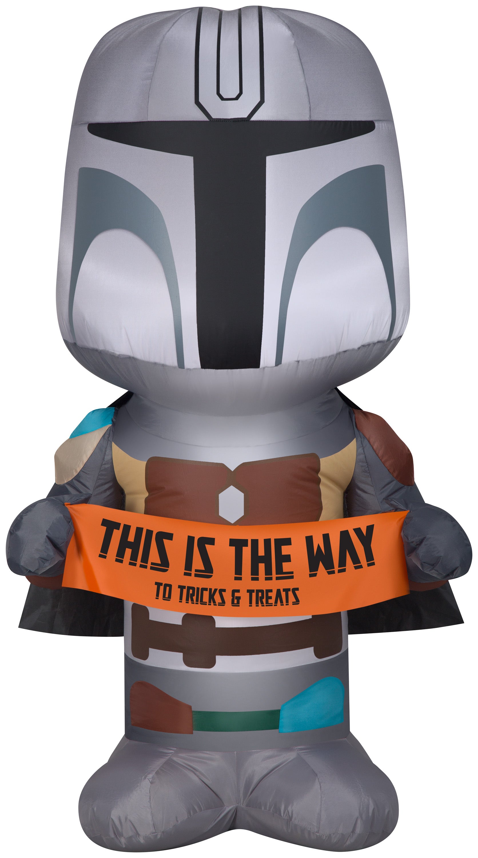 Gemmy Christmas Airblown Inflatable Inflatable Mandalorian with Halloween Banner, 5 ft Tall, grey