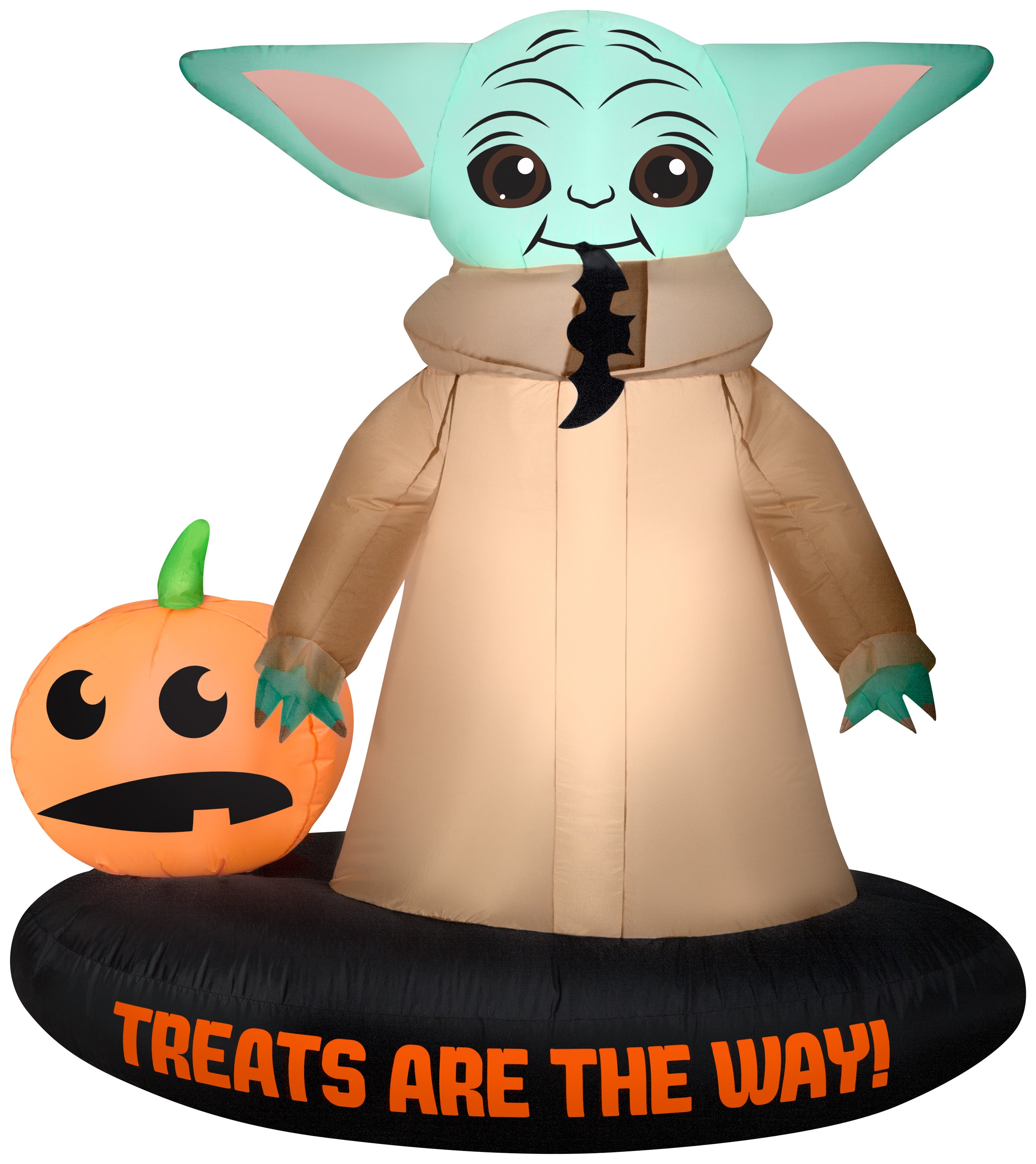 Gemmy Airblown Inflatable Grogu™ with Jack O' Lantern, 5.5 ft Tall, brown